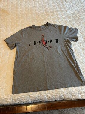 Jordan Gray Short Sleeve Graphic Tee with Red Jumpman